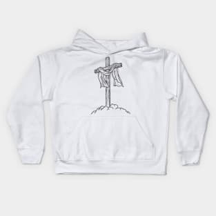 Wooden cross on a hill Kids Hoodie